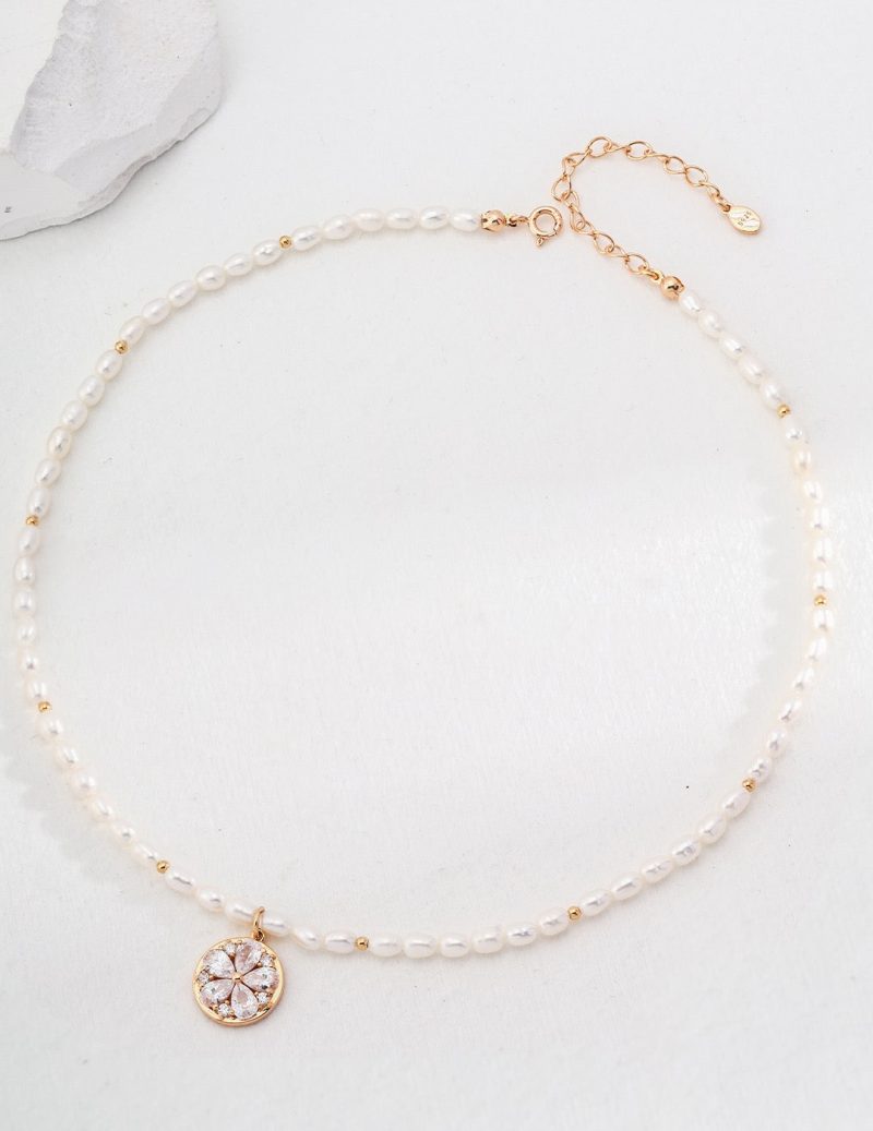 3.0 5.0mmFreshwaterPearlFlowerPendantNecklace1