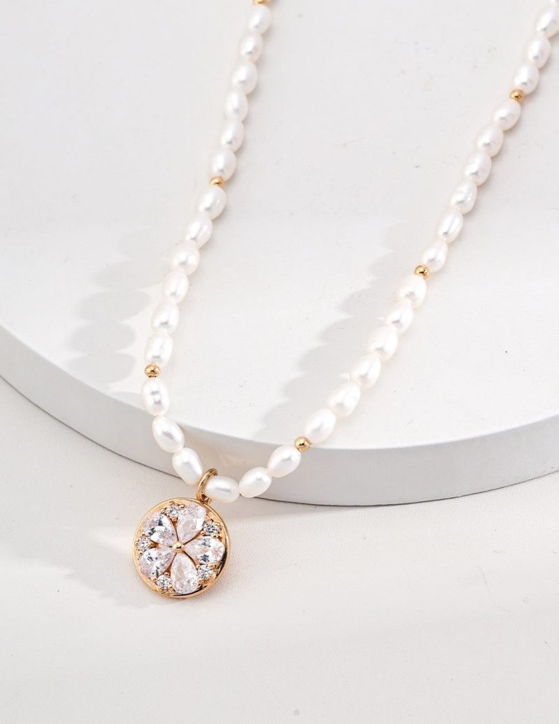 3.0 5.0mmFreshwaterPearlFlowerPendantNecklace2