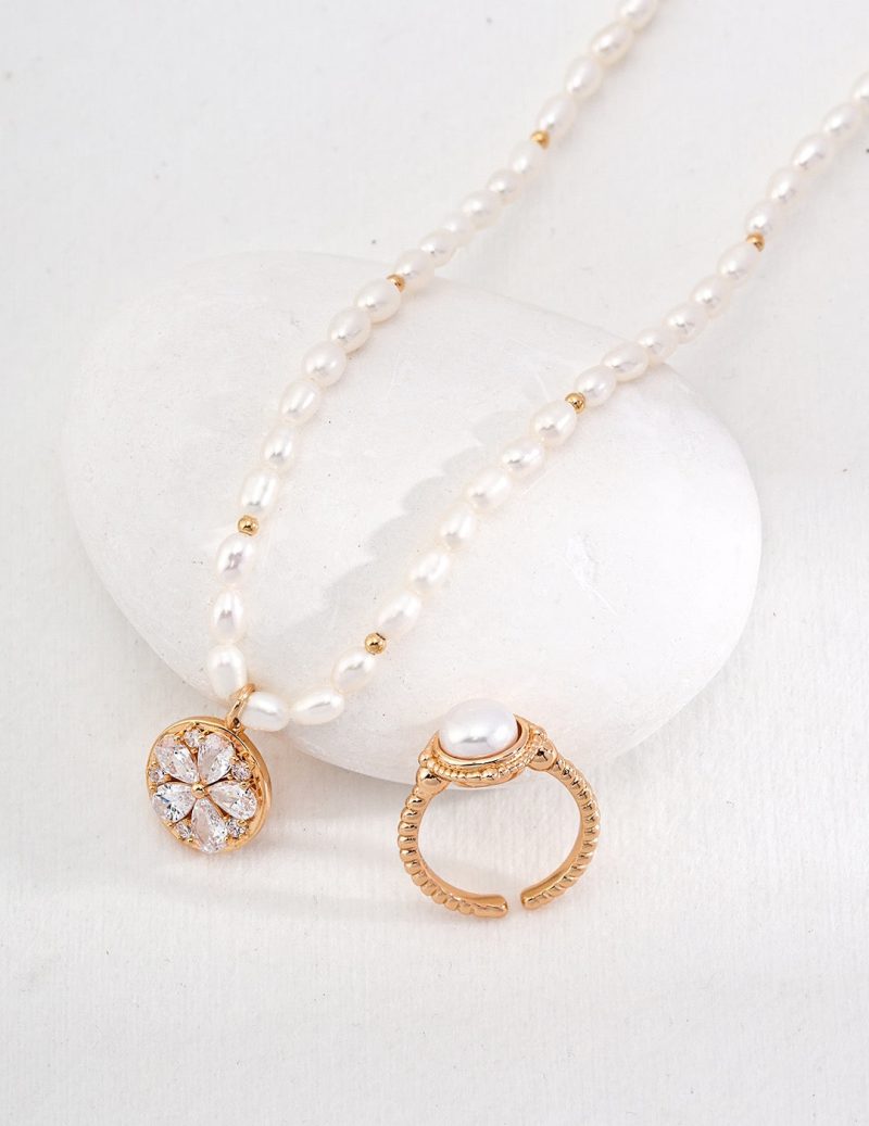 3.0 5.0mmFreshwaterPearlFlowerPendantNecklace4