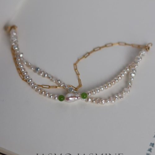 3.5 4.0mmDoubleStrandWhiteFreshwaterPearlJadeBracelet2