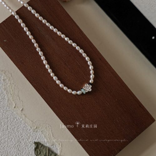 3.5 4mmFreshwaterPearlSilverFlowerNecklace6