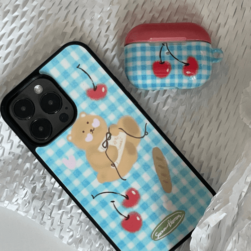 BearBluePlaidPrintedPhoneCase2