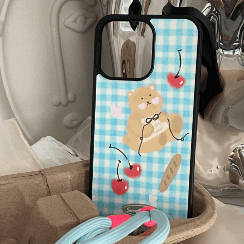 BearBluePlaidPrintedPhoneCase8