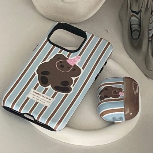 BearBlueStripePrintedPhoneCase2