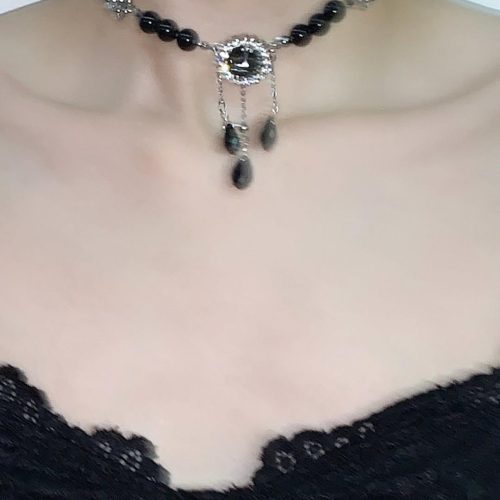 BlackDropsTasselChokerNecklace1