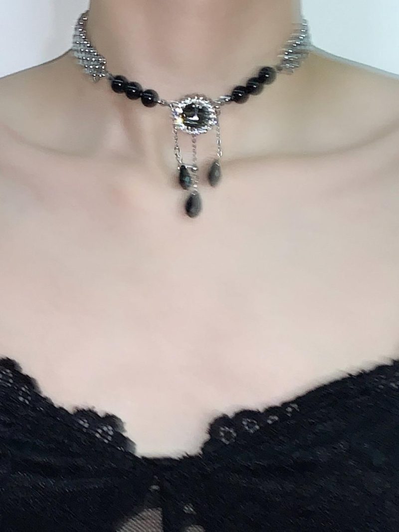 BlackDropsTasselChokerNecklace1