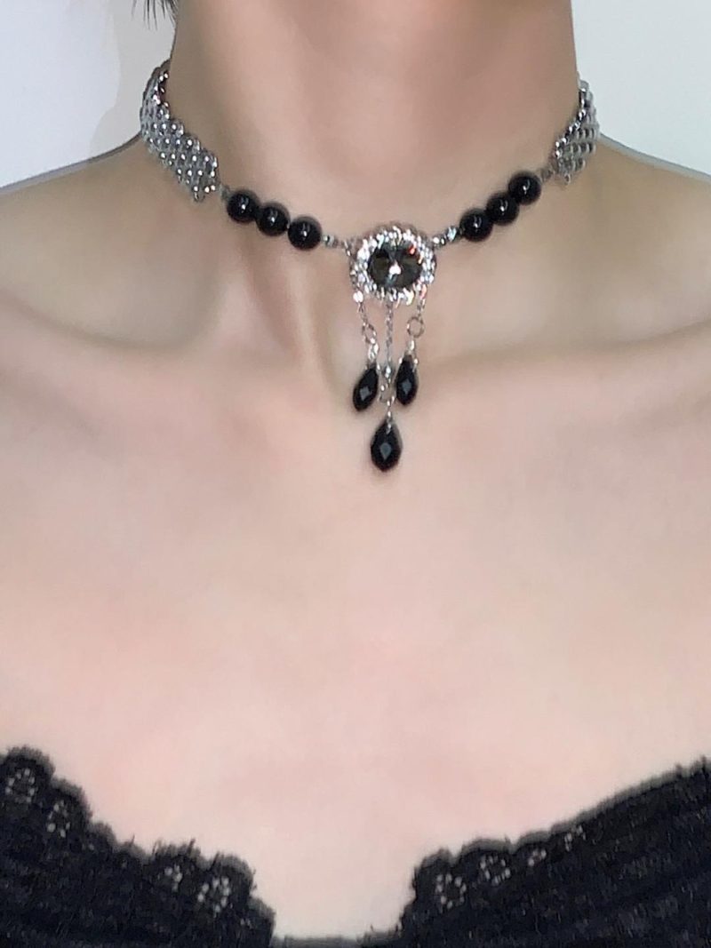 BlackDropsTasselChokerNecklace2