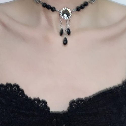 BlackDropsTasselChokerNecklace3