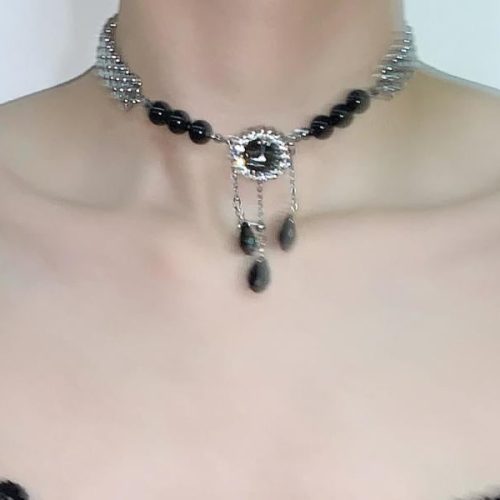 BlackDropsTasselChokerNecklace4