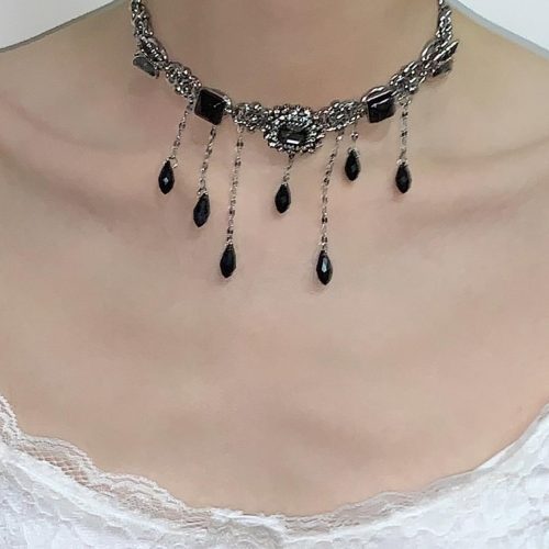 BlackDropsTasselChokerNecklace6