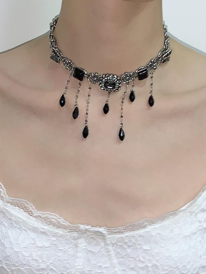 BlackDropsTasselChokerNecklace6