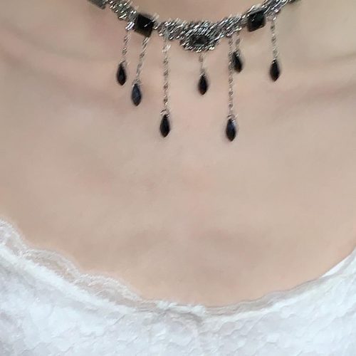 BlackDropsTasselChokerNecklace7