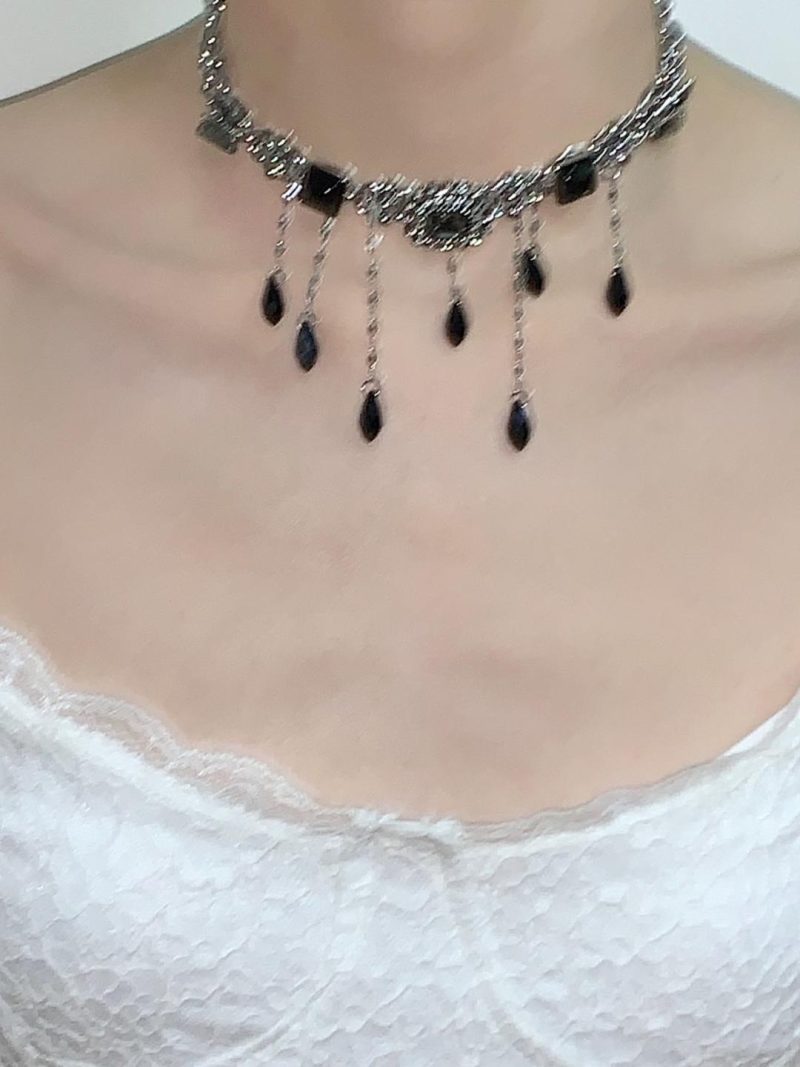 BlackDropsTasselChokerNecklace7