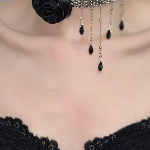 BlackFlowerTasselChoker3