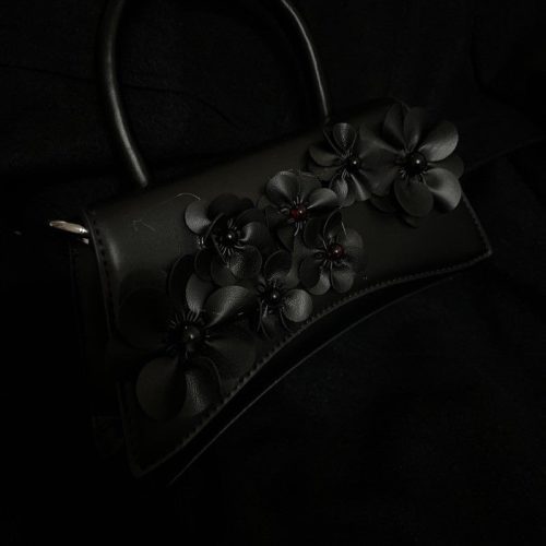 BlackFlowersBaguetteBag3