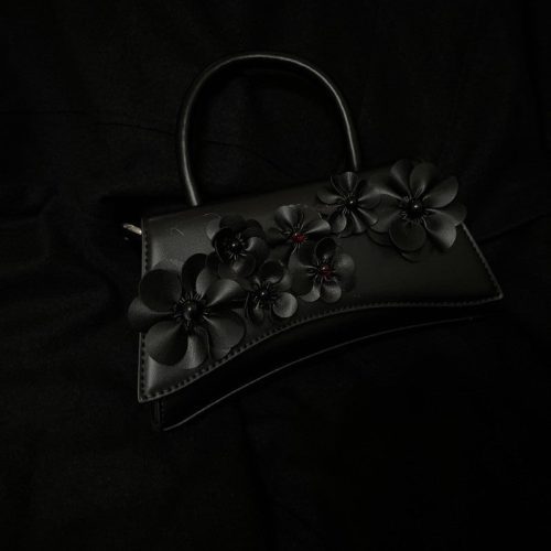 BlackFlowersBaguetteBag4