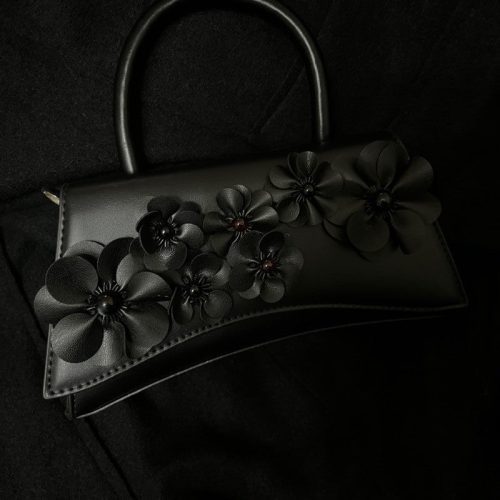 BlackFlowersBaguetteBag5