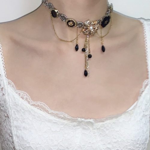 BlackGoldenLayeredTasselChoker11