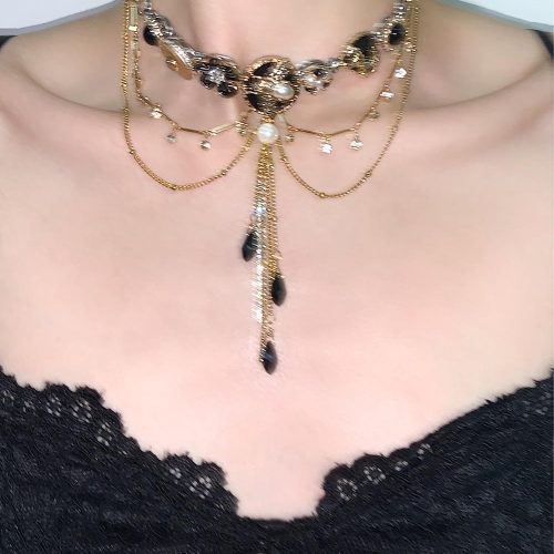 BlackGoldenLayeredTasselChoker2