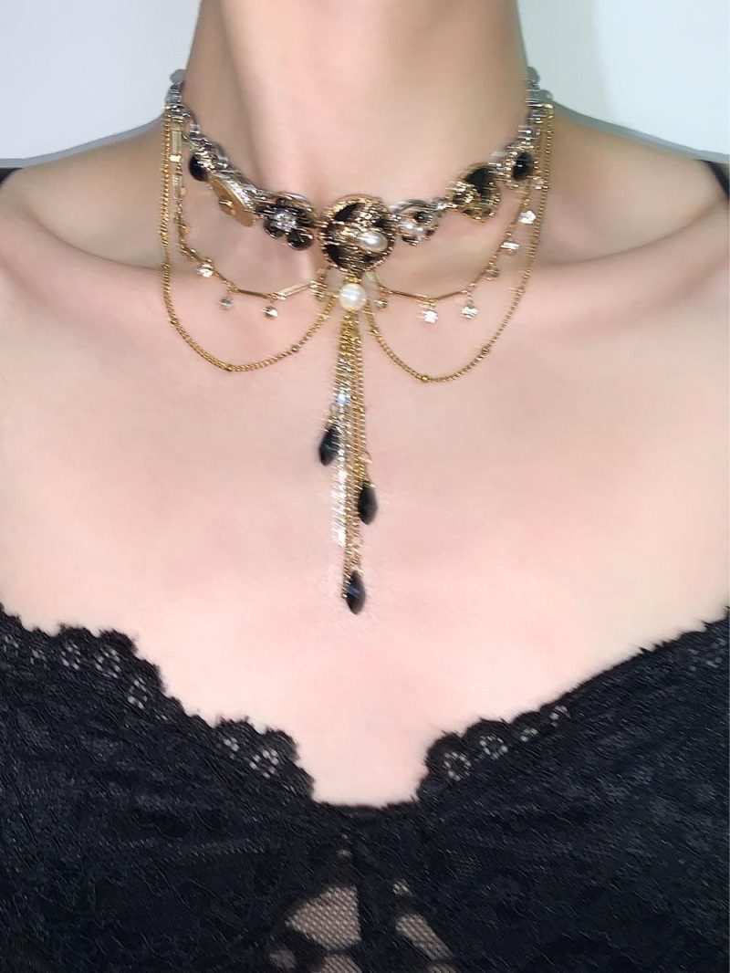 BlackGoldenLayeredTasselChoker2