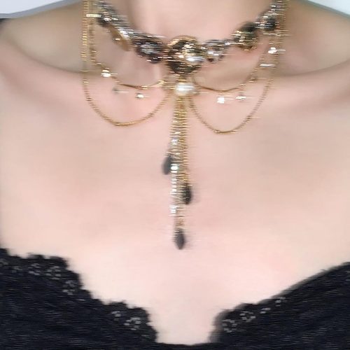 BlackGoldenLayeredTasselChoker3