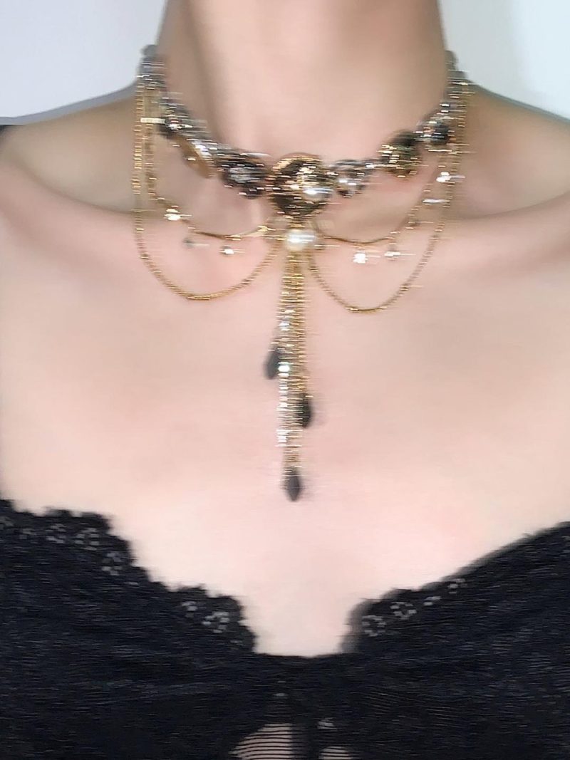 BlackGoldenLayeredTasselChoker3