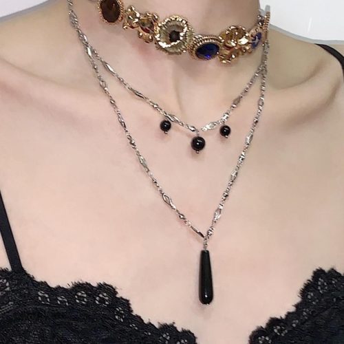 BlackGoldenLayeredTasselChoker5