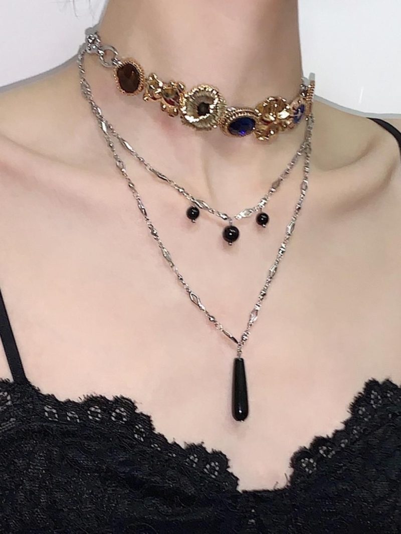 BlackGoldenLayeredTasselChoker5