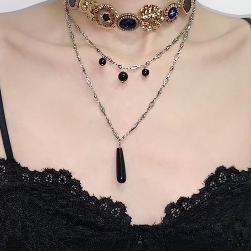 BlackGoldenLayeredTasselChoker6