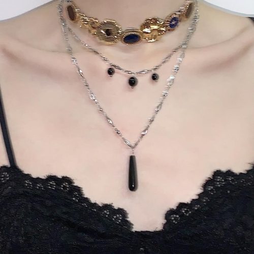 BlackGoldenLayeredTasselChoker7