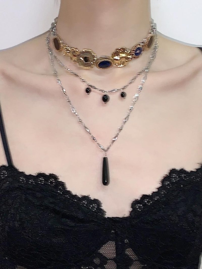 BlackGoldenLayeredTasselChoker7