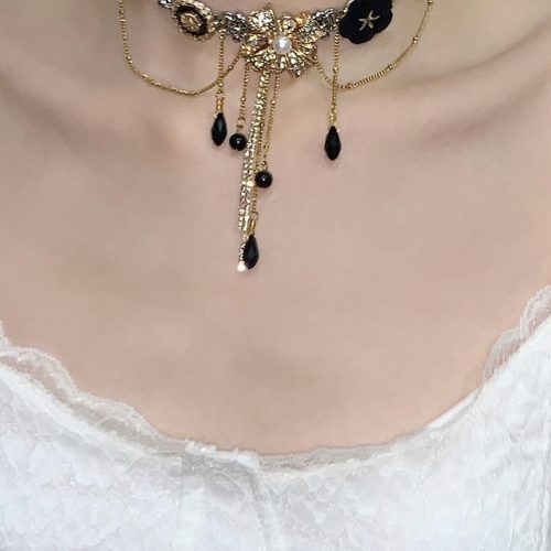 BlackGoldenLayeredTasselChoker8