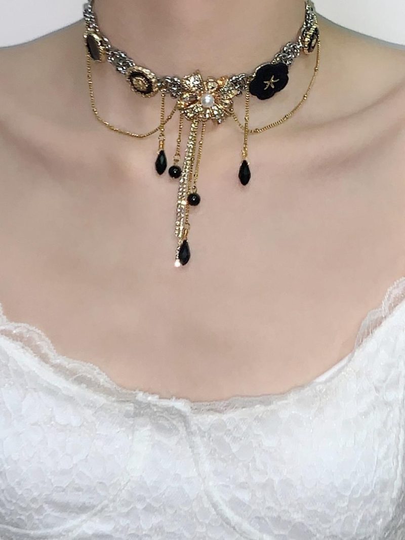 BlackGoldenLayeredTasselChoker8