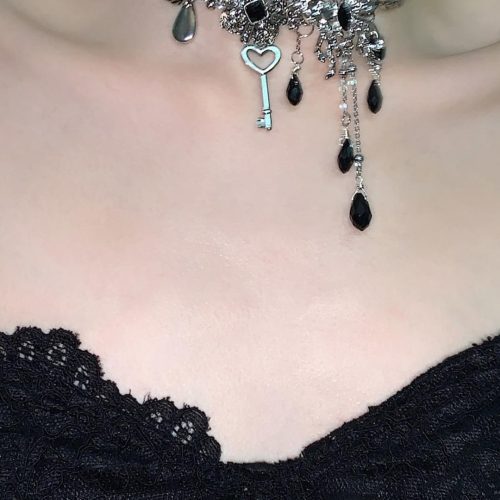 BlackSilverButterflyTasselChoker7