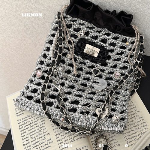 BlackSilverCrochetNetShoulderBag3