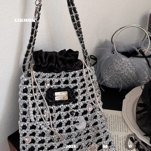 BlackSilverCrochetNetShoulderBag4