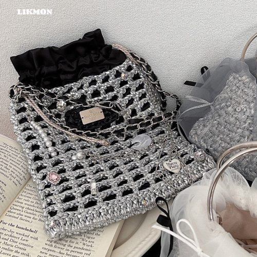 BlackSilverCrochetNetShoulderBag5