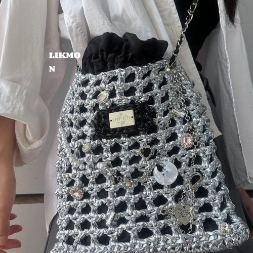 BlackSilverCrochetNetShoulderBag6