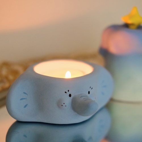 BlueBlueElephantCandleHolderWithStarHat14