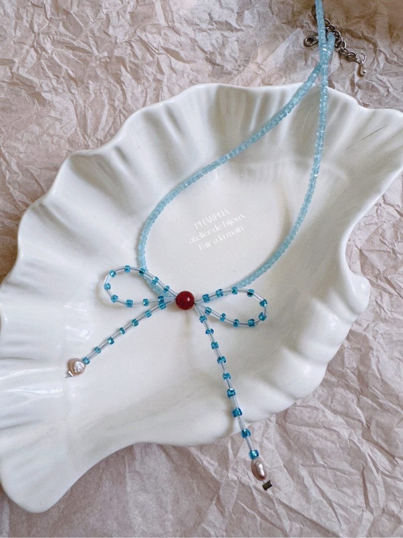 BlueBowPearlBeadedNecklace7