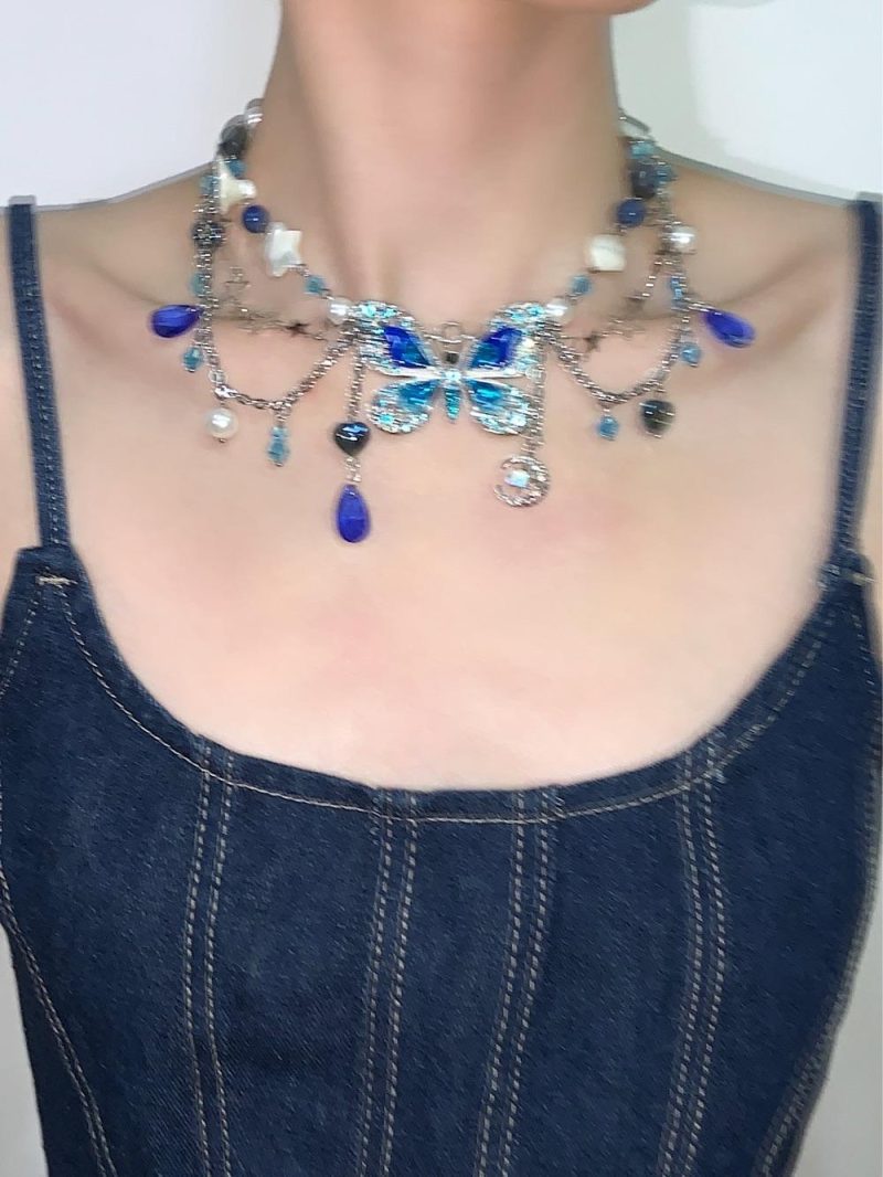 BlueButterflyPendantTasselNecklaceWaistChain2