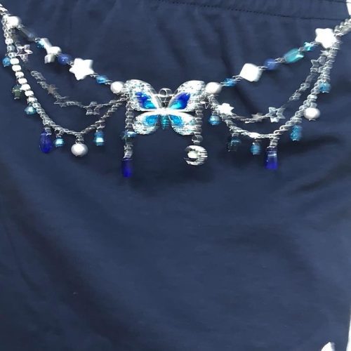 BlueButterflyPendantTasselNecklaceWaistChain5