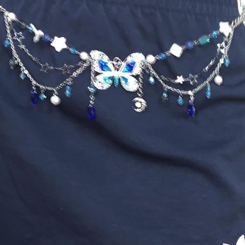 BlueButterflyPendantTasselNecklaceWaistChain6