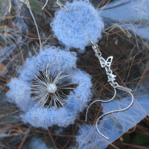 BlueFlowerSilverWireWeavingButterflyEarrings2