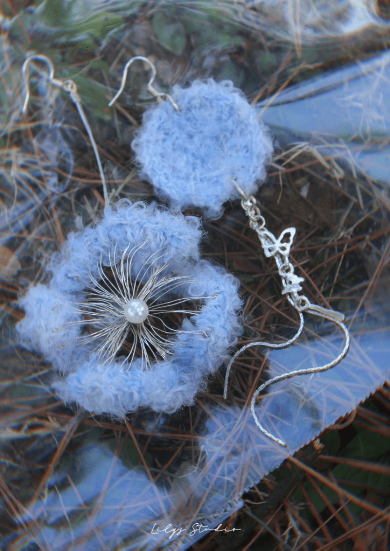 BlueFlowerSilverWireWeavingButterflyEarrings2