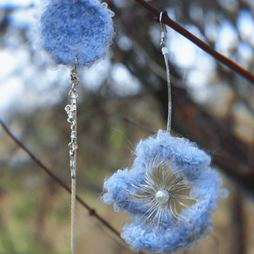 BlueFlowerSilverWireWeavingButterflyEarrings3