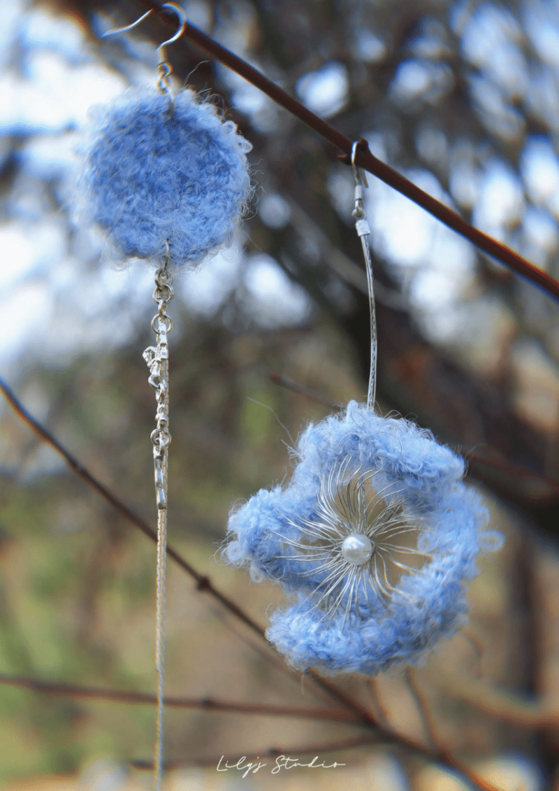 BlueFlowerSilverWireWeavingButterflyEarrings3