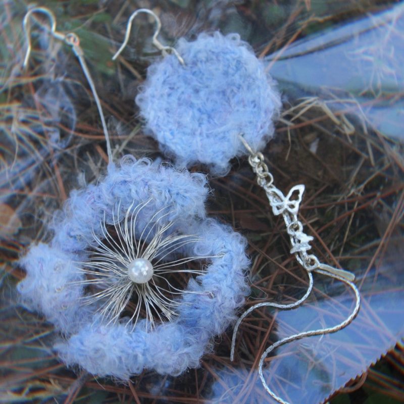 BlueFlowerSilverWireWeavingButterflyEarrings4