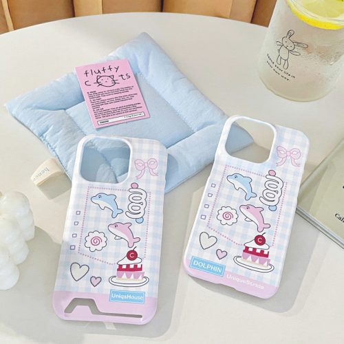 BluePinkDolphinPrintedCardHolderPhoneCase4