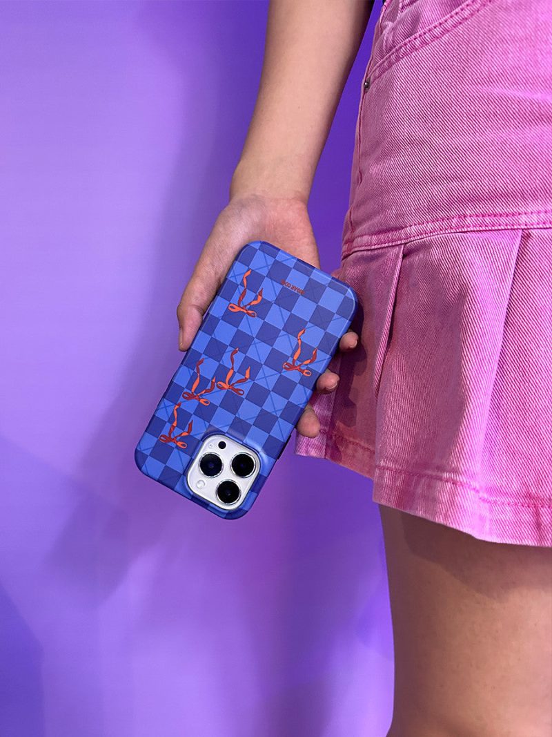 BluePlaidBowPrintedDoubleLayerPhoneCase1